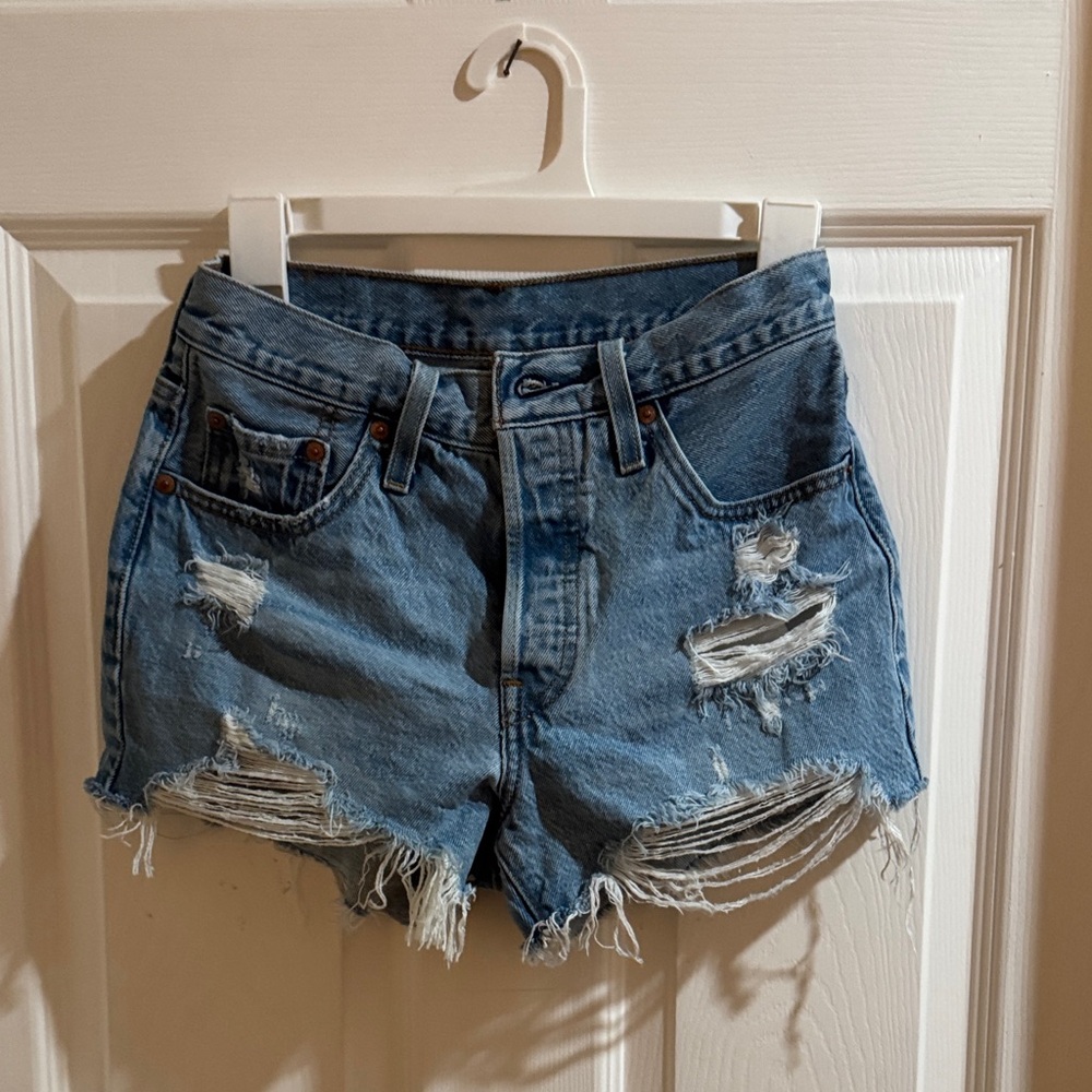 Levi's Blue Distressed Jean Shorts